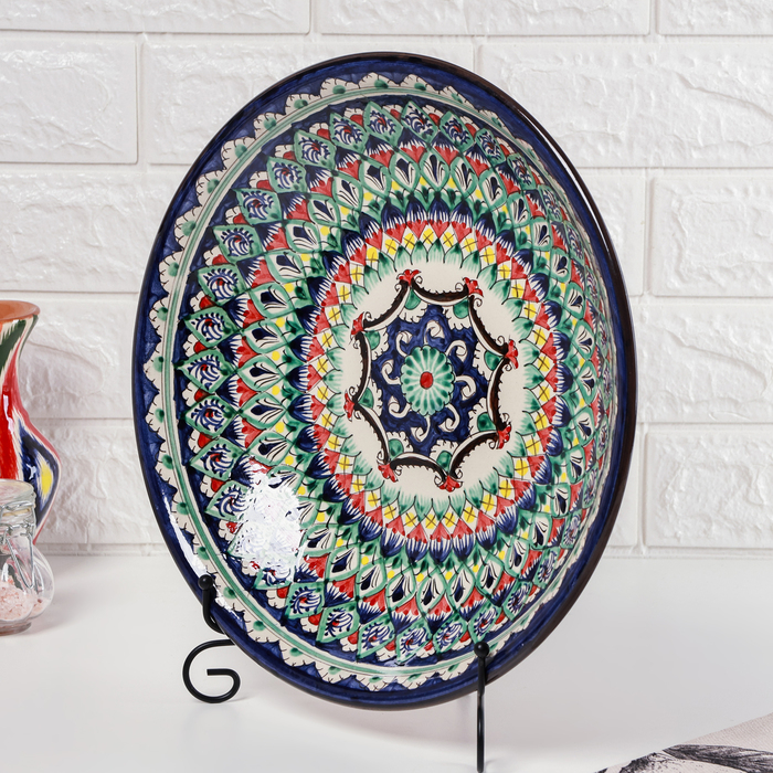 Ляган Риштанская Керамика  Ляган Риштанская Керамика "Узоры", 33 см, глубокий, синий