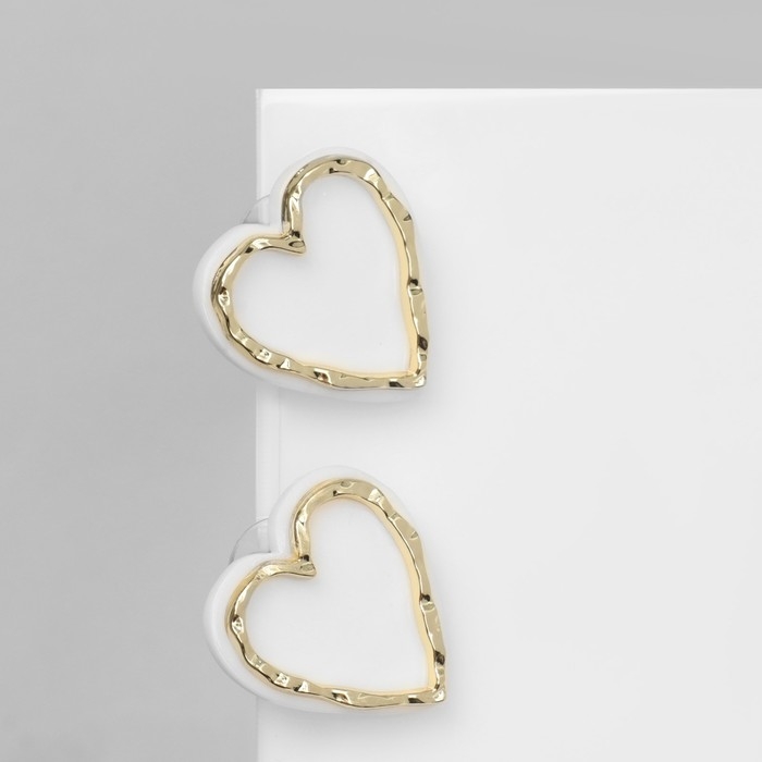 Серьги акрил «Сердце» влюблённость, цвет бело-золотой Серьги акрил «Сердце» влюблённость, цвет бело-золотой