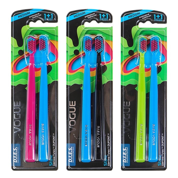 Зубная щётка D.I.E.S. Vogue Style средней жёсткости, 1+1 шт. Зубная щётка D.I.E.S. Vogue Style средней жёсткости, 1+1 шт.