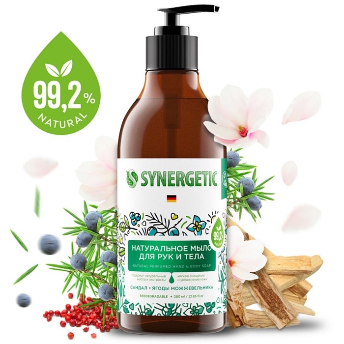 Жидкое мыло Synergetic  Жидкое мыло Synergetic "Сандал и ягоды можжевельника", для рук и тела, 380 мл