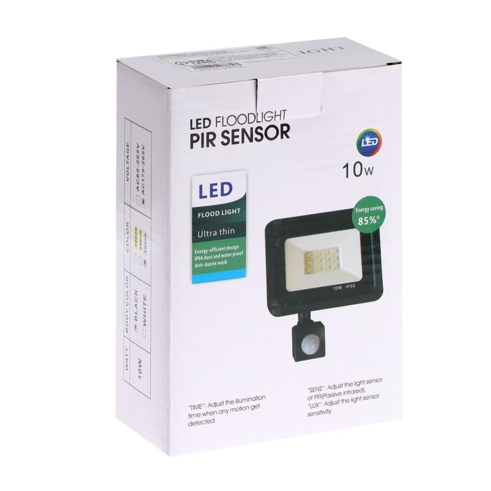 Прожектор светодиодный, 10 Вт, 900 Лм, 6500К, Датчик движения, IP66, Прожектор светодиодный, 10 Вт, 900 Лм, 6500К, Датчик движения, IP66,