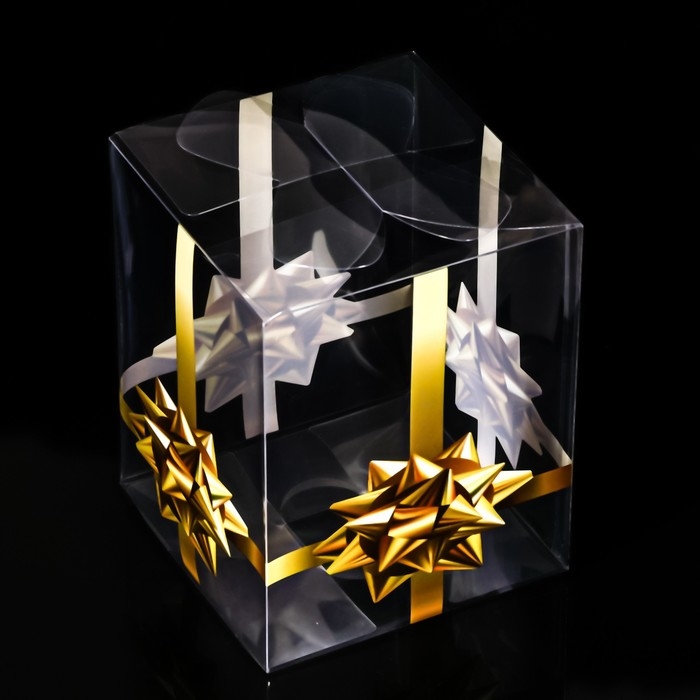 Складная коробка из PVC  Складная коробка из PVC "Золотой бантик", 12 x 12 x 15 см