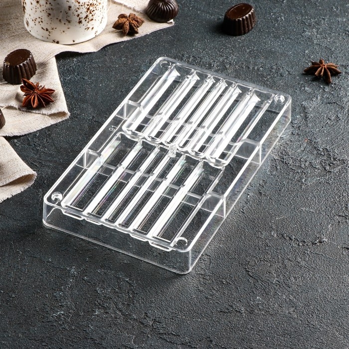Форма для шоколада «Стикс», 20×12×2,5 см, 12 ячеек 9×1,5/1/0,8 см, цвет прозрачный Форма для шоколада «Стикс», 20×12×2,5 см, 12 ячеек 9×1,5/1/0,8 см, цвет прозрачный