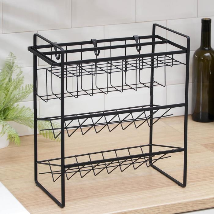 Подставка для бутылок Доляна, 2 яруса, угол 45 градусов, цвет чёрный Подставка для бутылок Доляна, 2 яруса, угол 45 градусов, цвет чёрный