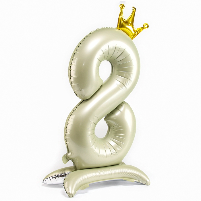 Шар фольгированный 42" &laquo;Цифра 8 с короной&raquo; на подставке, цвет взбитые сливки