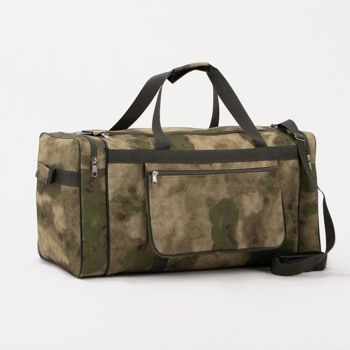 Сумка дорожная на молнии, 3 наружных кармана, длинный ремень, цвет камуфляж/зелёный Сумка дорожная на молнии, 3 наружных кармана, длинный ремень, цвет камуфляж/зелёный