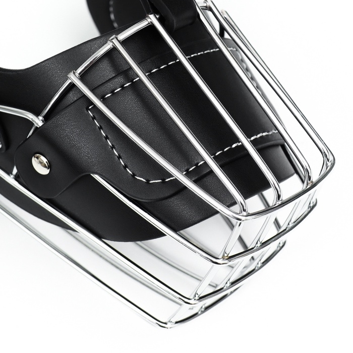 Намордник металлический №3 с трехсторонним ремешком, прессованная кожа, чёрный Намордник металлический №3 с трехсторонним ремешком, прессованная кожа, чёрный