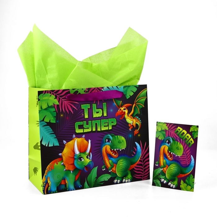 Пакет ламинированный двухсторонний «Динозаврики», с тишью и открыткой, ML, 23 × 27 × 11,5 Пакет ламинированный двухсторонний «Динозаврики», с тишью и открыткой, ML, 23 × 27 × 11,5