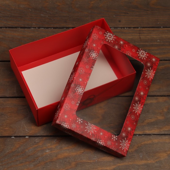 Новый год. Коробка складная, крышка-дно, с окном Новый год. Коробка складная, крышка-дно, с окном "С Новым Годом" 24 х 17 х 8 см