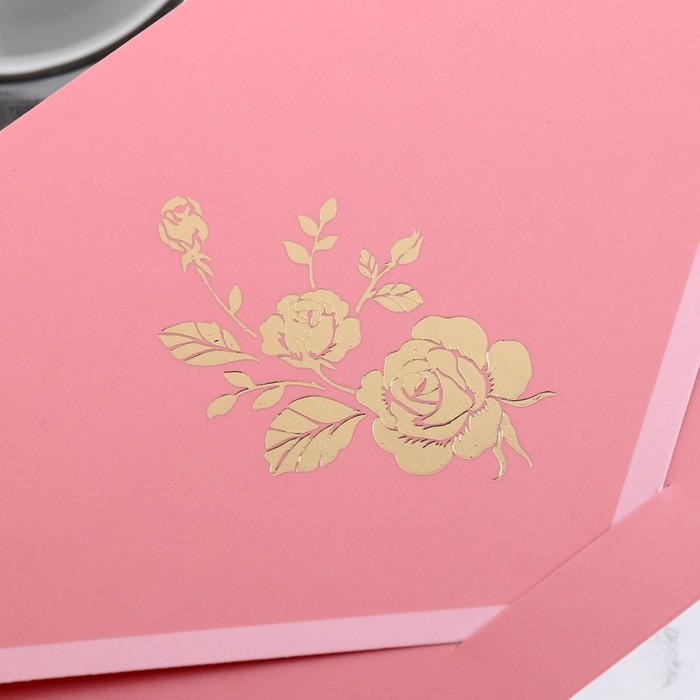 Конверт для денег "Поздравительный" розовый, цветы, 19х9 см