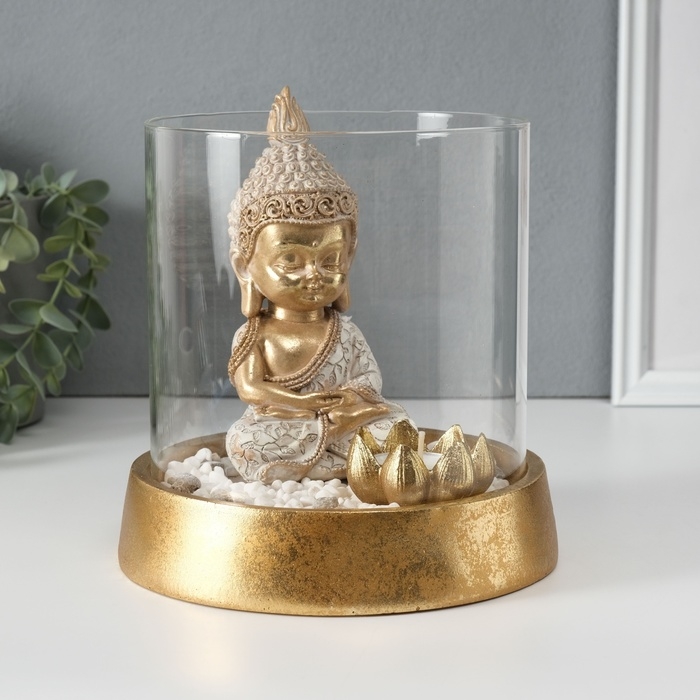 Сувенир полистоун, стекло  Сувенир полистоун, стекло "Медитирующий Будда в саду камней" со свечой 18х18х18 см