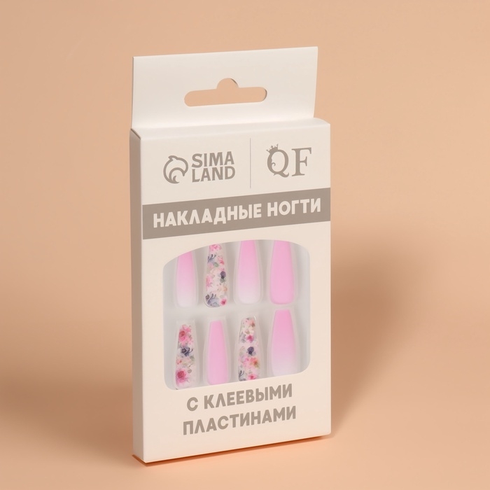 Ногти накладные с кл пластинами 12шт Цветы балерина разноцв к/кор QF Ногти накладные с кл пластинами 12шт Цветы балерина разноцв к/кор QF