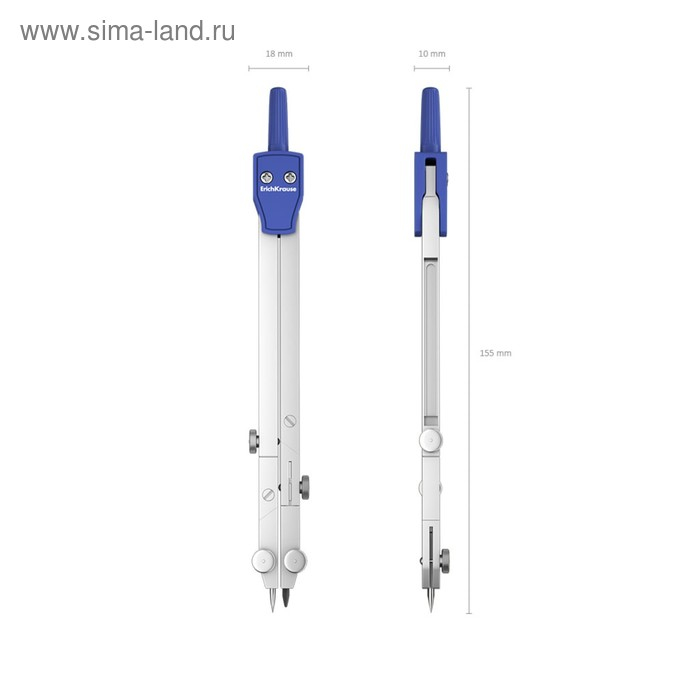 Готовальня Erich Krause University, 3 предмета, 155 мм, металлический циркуль с двумя сгибаемыми ножками и максимальным радиусом 25 см, точилка, сменный грифель, европодвес
