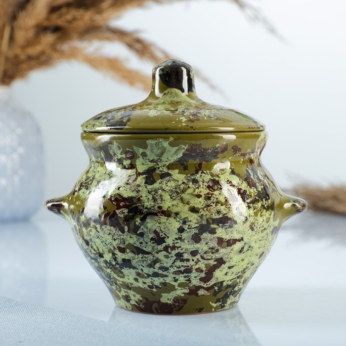 Горшок керамический для запекания №5 с ручками, 0,5л / 10х10,5см, малахит Горшок керамический для запекания №5 с ручками, 0,5л / 10х10,5см, малахит