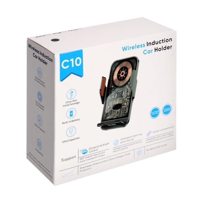 Автомобильный держатель для телефона C10, беспроводная зарядка, автозахват, 15 W, чёрный Автомобильный держатель для телефона C10, беспроводная зарядка, автозахват, 15 W, чёрный