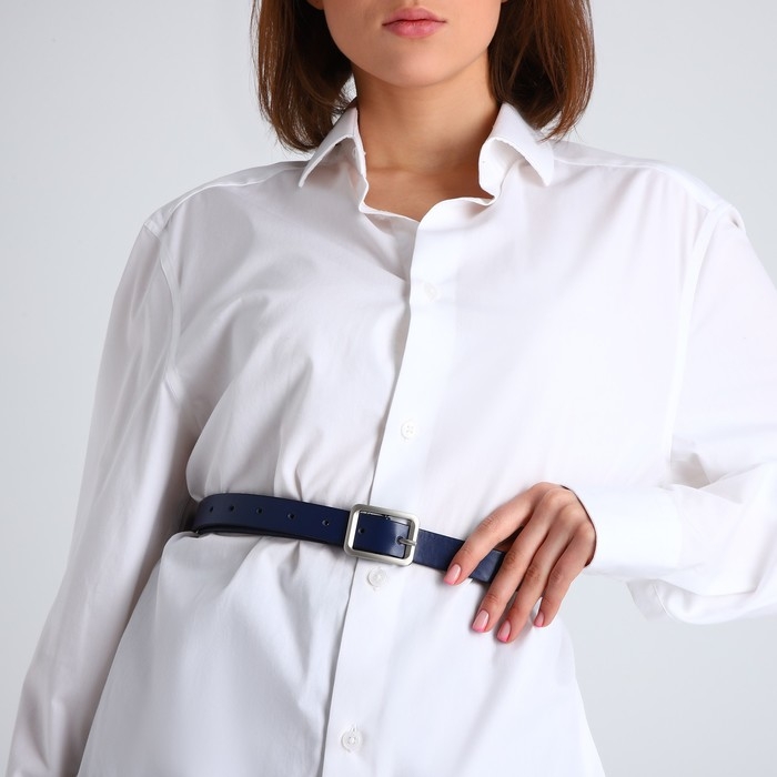 Ремень женский, ширина 2,4 см, винт, пряжка металл, цвет синий