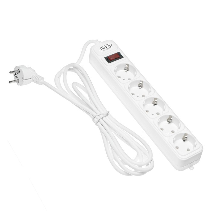 Сетевой фильтр Luazon Lighting, 5 розеток, 3 м, 2200 Вт, 3 х 0.75 мм2, 10 А, 220 В, белый Сетевой фильтр Luazon Lighting, 5 розеток, 3 м, 2200 Вт, 3 х 0.75 мм2, 10 А, 220 В, белый