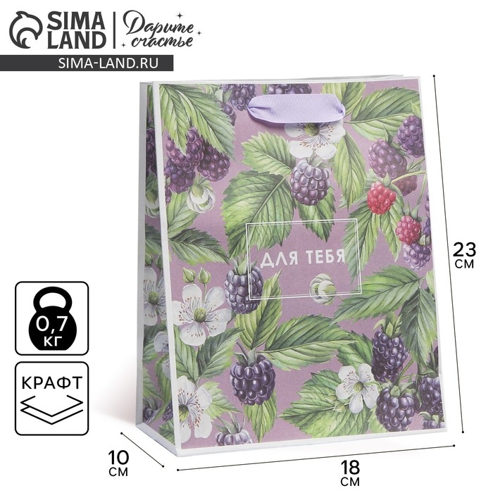 Пакет подарочный крафтовый вертикальный, упаковка, «Для тебя», MS 18 х 23 х 8 см
