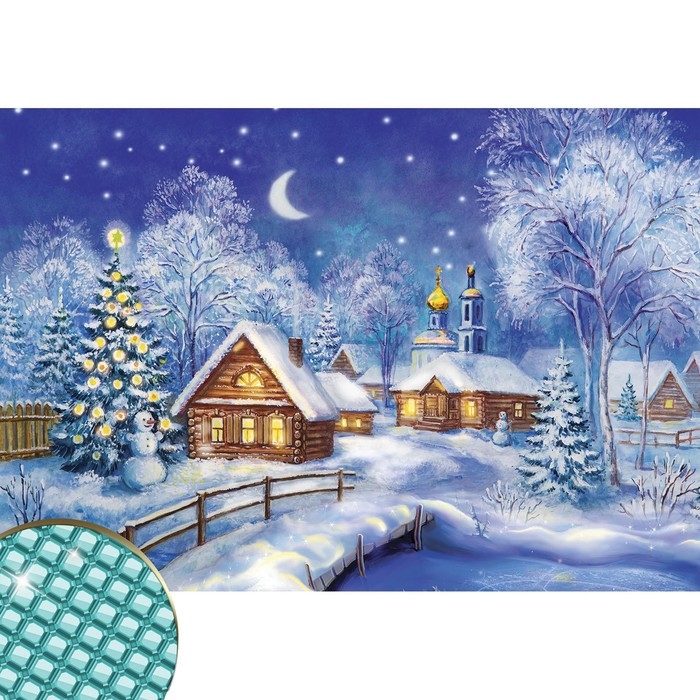 Новогодняя алмазная мозаика с полным заполнением на холсте «Новый год. Рождественская ночь», 22 х 32 см Новогодняя алмазная мозаика с полным заполнением на холсте «Новый год. Рождественская ночь», 22 х 32 см