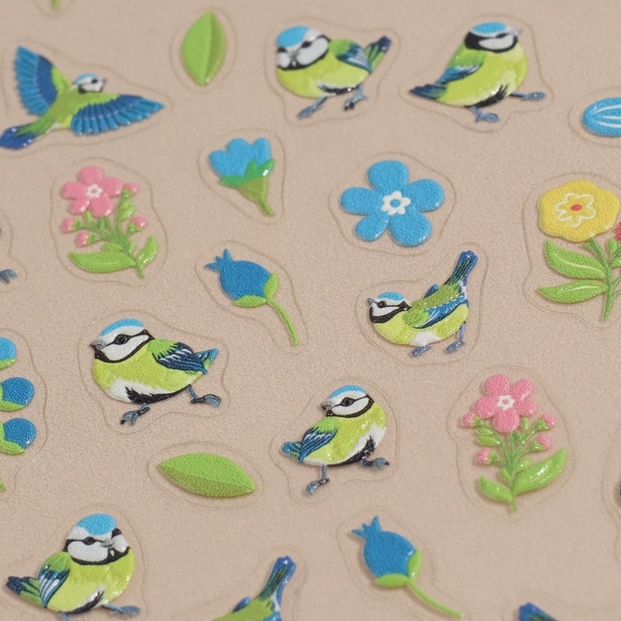 Наклейки для ногтей «Птенчики и цветы», объёмные, цвет голубой/жёлтый/зелёный Наклейки для ногтей «Птенчики и цветы», объёмные, цвет голубой/жёлтый/зелёный