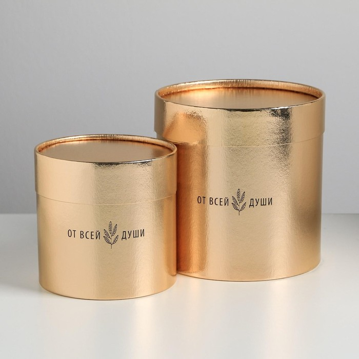 Набор золотых шляпных коробок 2 в 1, упаковка подарочная, «От всей души», 12 х 12, 15 х 15 см