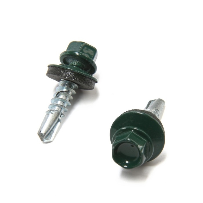 Саморезы кровельные 5,5х25 мм, RAL6005 цвет зеленый, 200 шт. Саморезы кровельные 5,5х25 мм, RAL6005 цвет зеленый, 200 шт.