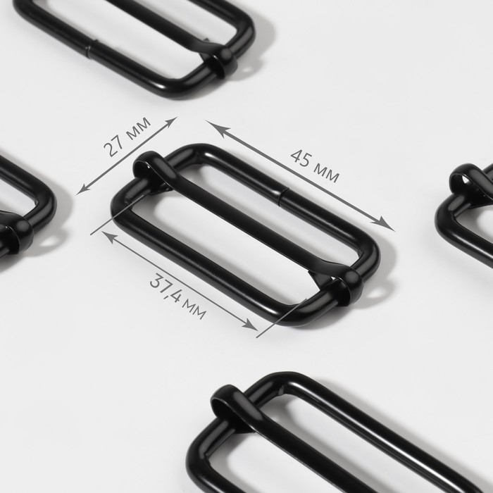 Пряжка регулирующая, внутренняя ширина - 37,5 мм, толщина - 3,8 мм, 5 шт, цвет матовый чёрный Пряжка регулирующая, внутренняя ширина - 37,5 мм, толщина - 3,8 мм, 5 шт, цвет матовый чёрный