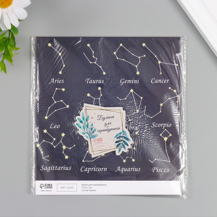 Бумага для скрапбукинга двусторонняя Бумага для скрапбукинга двусторонняя "Созвездия" плотность 180 гр набор 10 шт 15,5х17 см