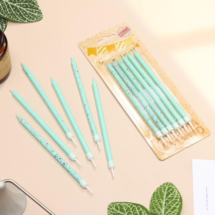 Свечи для торта Свечи для торта "Блестящая вечеринка", 6 шт, голубые, высокие