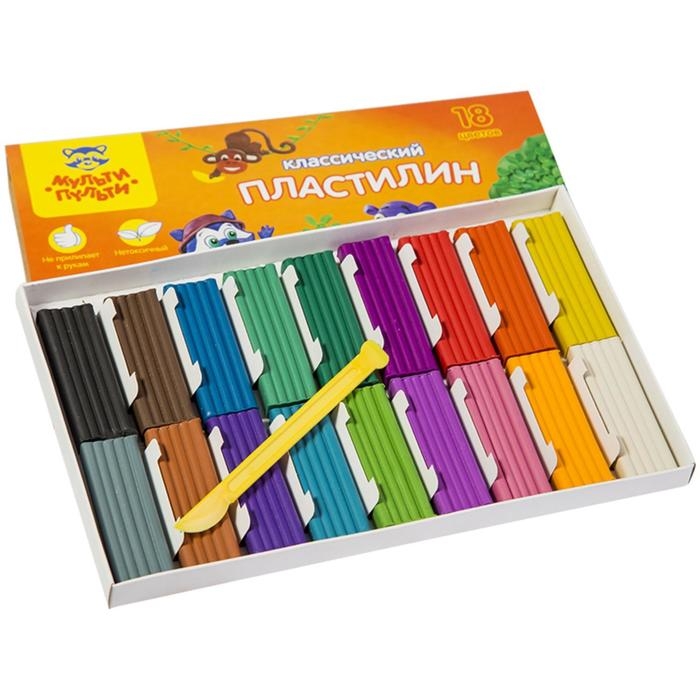Пластилин 18 цветов 360 г, Мульти-пульти  Пластилин 18 цветов 360 г, Мульти-пульти "Приключения Енота", со стеком, картонная упаковка