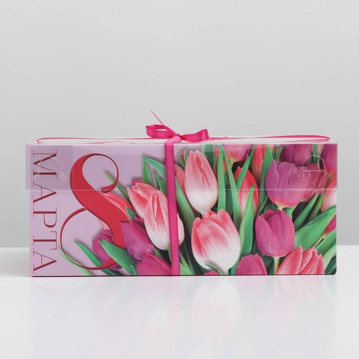 Коробка для капкейков, кондитерская упаковка с PVC крышкой, 6 ячеек «Тюльпаны», 8 марта, 23 х 16 х 10 см Коробка для капкейков, кондитерская упаковка с PVC крышкой, 6 ячеек «Тюльпаны», 8 марта, 23 х 16 х 10 см
