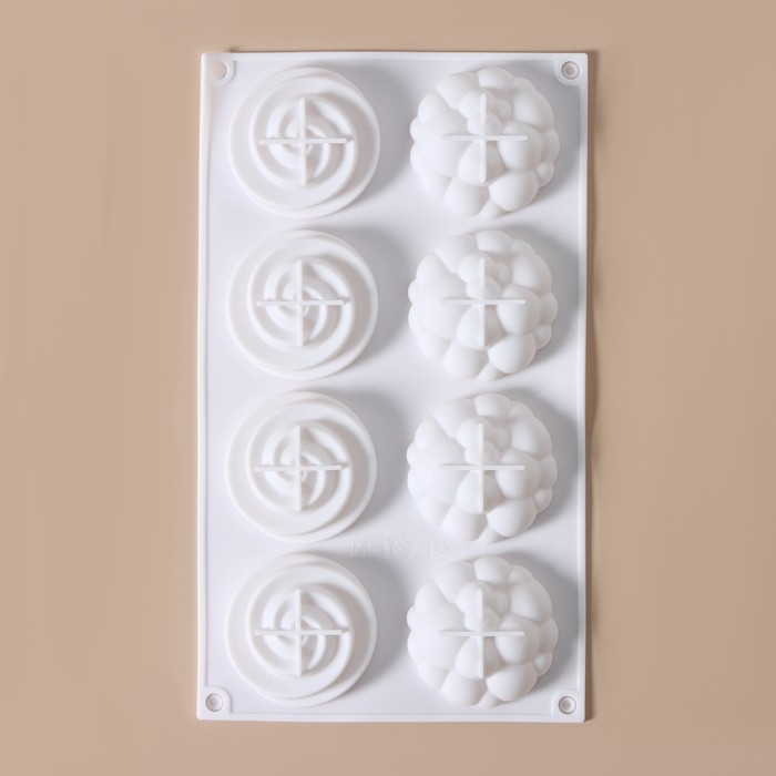 Форма для муссовых десертов и выпечки KONFINETTA «Карамелла», силикон, 29,5×17,2×2,5 см, 8 ячеек (d=6,5 см), цвет белый Форма для муссовых десертов и выпечки KONFINETTA «Карамелла», силикон, 29,5×17,2×2,5 см, 8 ячеек (d=6,5 см), цвет белый