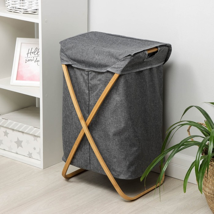 Корзина для белья Доляна «Лён», с крышкой, 37×43×66 см, цвет серый Корзина для белья Доляна «Лён», с крышкой, 37×43×66 см, цвет серый