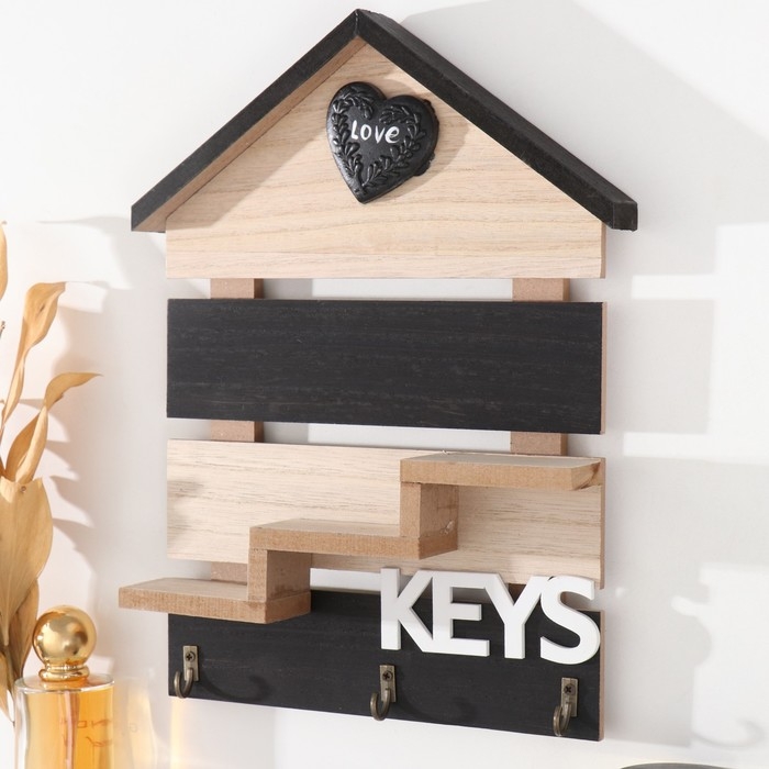 Крючки декоративные дерево с полочкой Крючки декоративные дерево с полочкой "Любовь. Дом" 22х3х30,5 см