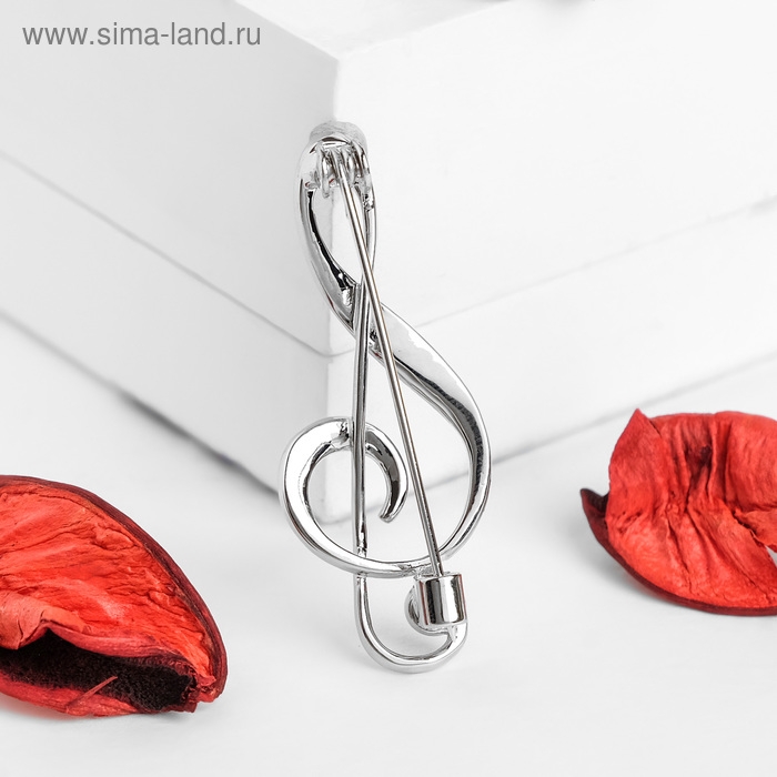 Брошь «Скрипичный ключ» классика, цвет чёрный в серебре Брошь «Скрипичный ключ» классика, цвет чёрный в серебре