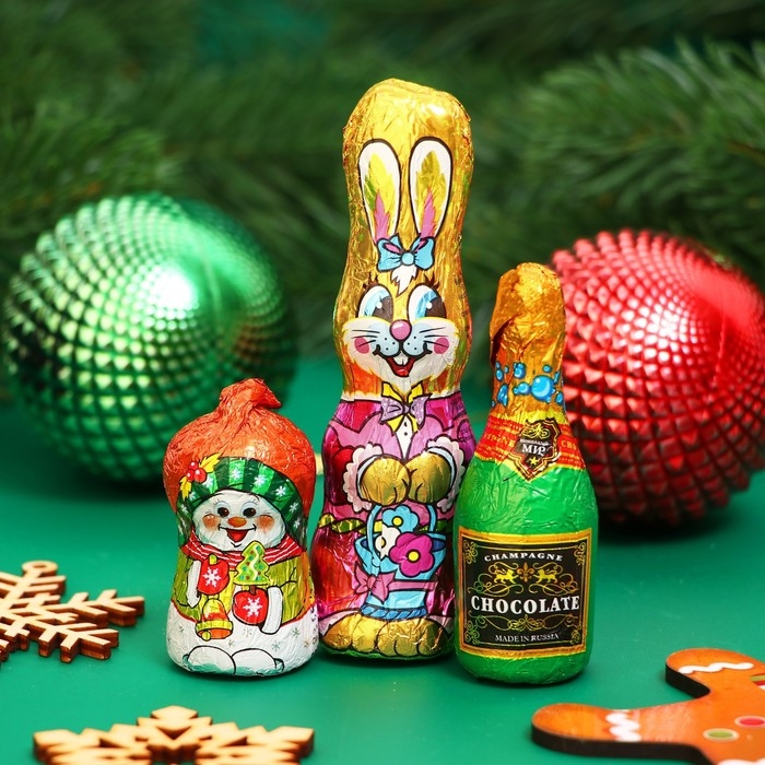 Новый год. Набор фигурного шоколада "Кролик с шампанским", 45 г