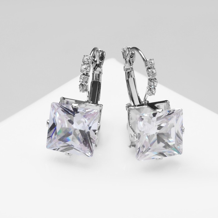 Серьги «Циркония» мини, квадрат, цвет белый в серебре Серьги «Циркония» мини, квадрат, цвет белый в серебре