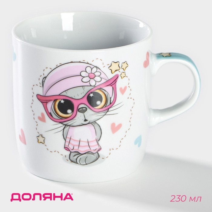 Кружка керамическая Доляна «Котик», 230 мл, цвет белый Кружка керамическая Доляна «Котик», 230 мл, цвет белый