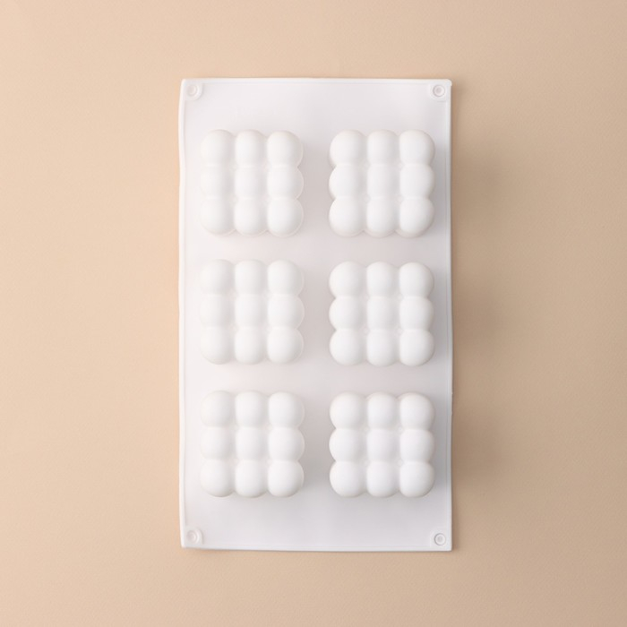 Форма для муссовых десертов и выпечки KONFINETTA «Рафаэль», силикон, 29,7×17,5×5,7 см, 6 ячеек (6,2×6,2 см), цвет белый