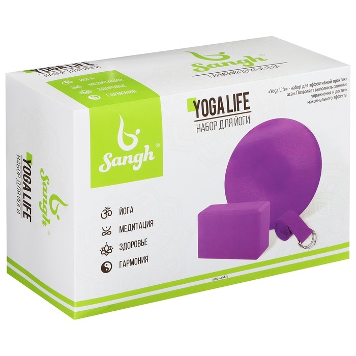 Набор для йоги Sangh: блок, ремень, мяч, цвет фиолетовый Набор для йоги Sangh: блок, ремень, мяч, цвет фиолетовый