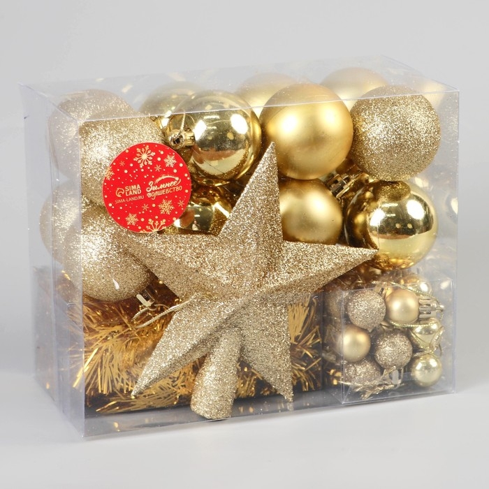 Набор украшений пластик 54 шт Набор украшений пластик 54 шт "Звёздное небо" мишура 2,5 см, золото