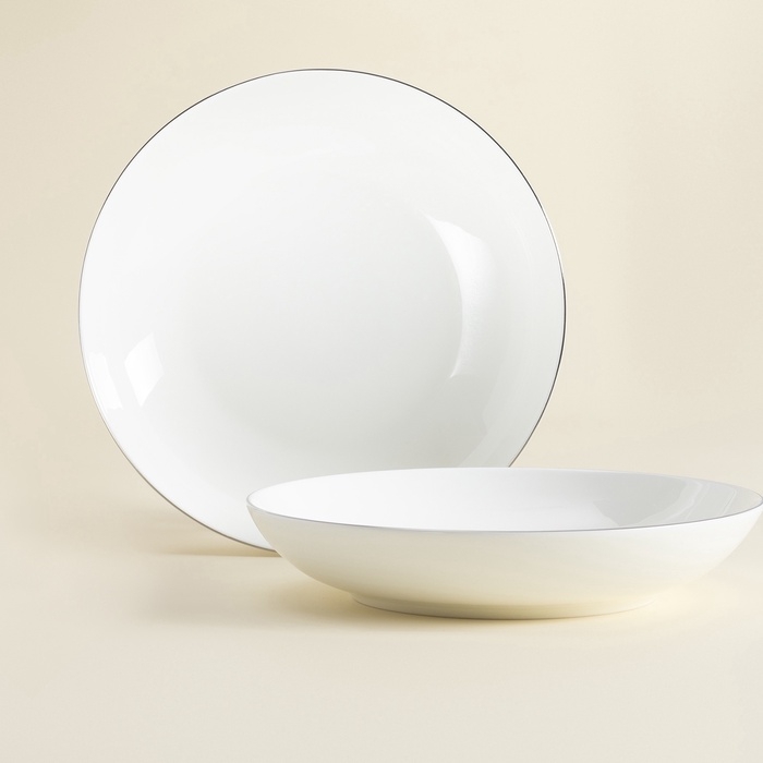 Тарелки глубокие SL Home «Каскарон», 700 мл, d=20 см, набор 2 шт, костяной фарфор, белые