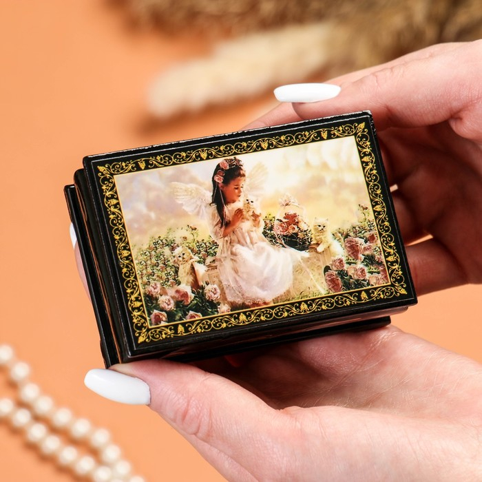 Шкатулка «Ангел с котенком», 6×9 см, лаковая миниатюра Шкатулка «Ангел с котенком», 6×9 см, лаковая миниатюра