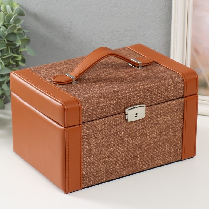 Шкатулка кожзам для украшений сундук  Шкатулка кожзам для украшений сундук "Шоколад" комбинированная 23,5х16,5х14,5 см