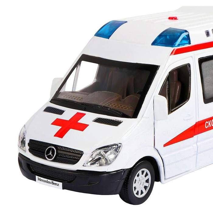 Машина металлическая «Mercedes Sprinter. Скорая помощь» 1:32, инерция, цвет белый, световые и звуковые эффекты Машина металлическая «Mercedes Sprinter. Скорая помощь» 1:32, инерция, цвет белый, световые и звуковые эффекты