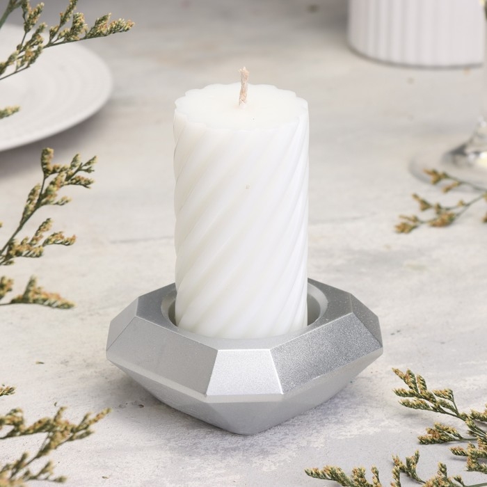 Подсвечник Подсвечник "Квадрат" из гипса со скошенными углами малый,9х3,5см, серебро