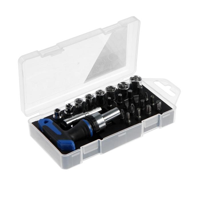 Отвертка с набором бит и торцевых головок ТУНДРА, в пластиковом кейсе, 1/4 Отвертка с набором бит и торцевых головок ТУНДРА, в пластиковом кейсе, 1/4", 26 предметов