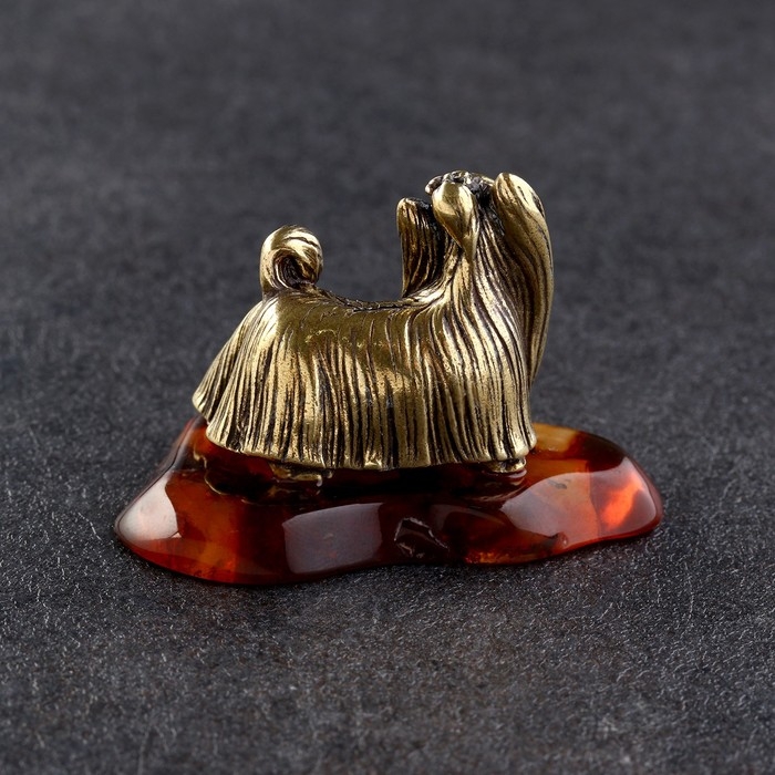 Сувенир "Йоркширкский терьер", латунь, янтарь