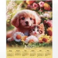 Календарь 2027, настенный, А2 &laquo;Щенок и котенок&raquo;