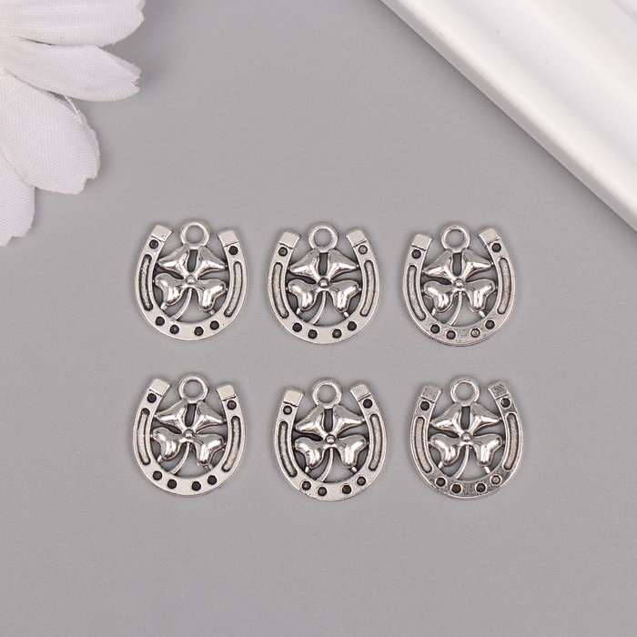 Декор для творчества металл Декор для творчества металл "Подкова с клевером" серебро набор 6 шт 1,1х1,4 см